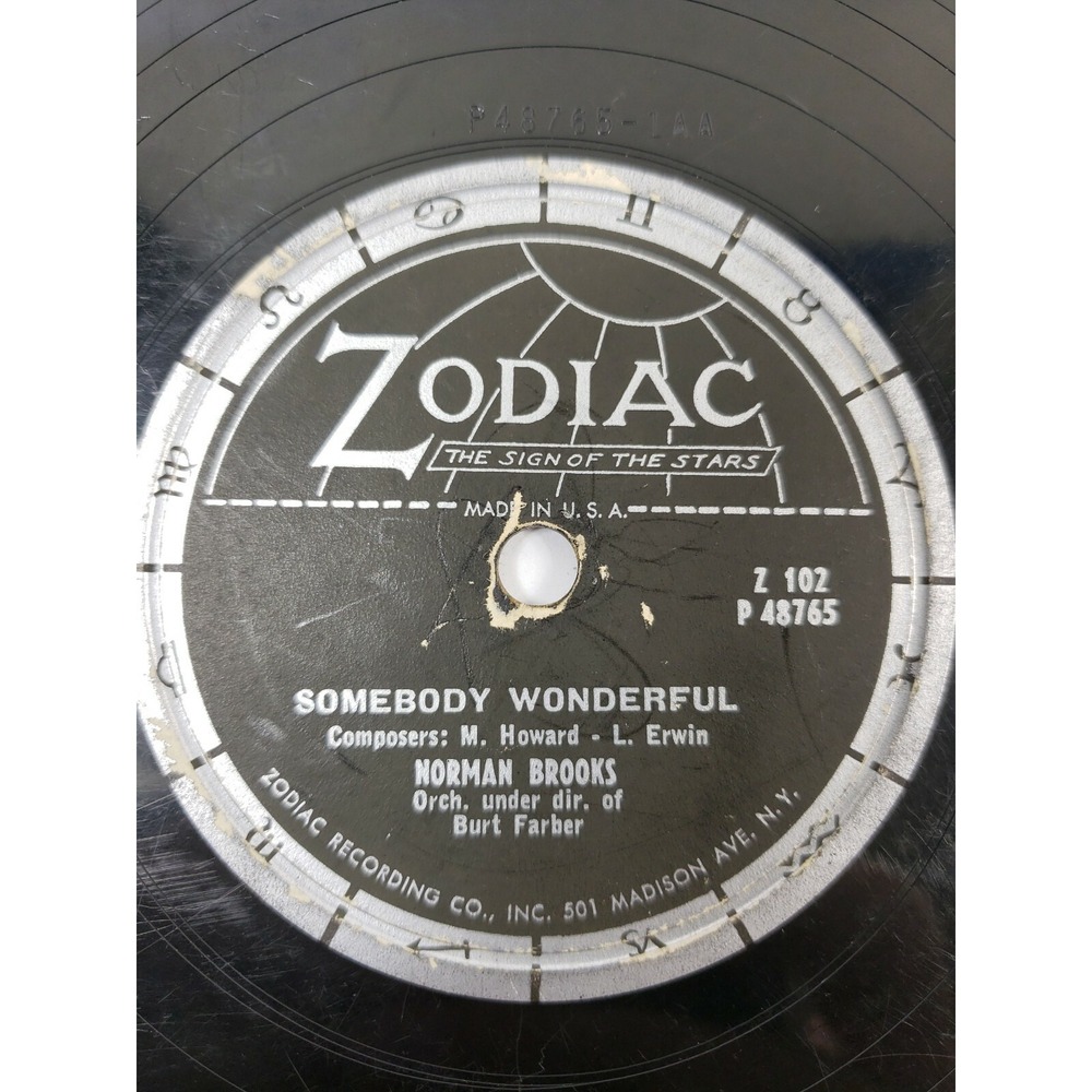 NORMAN BROOKS: Somebody Wonderful/You Shouldn't Have 78RPM ZODIAC Z-102 V+/V+